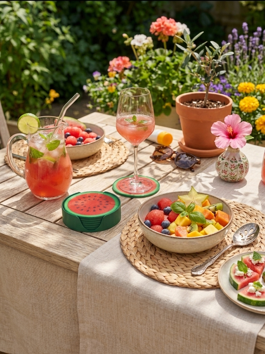 Set de 6 dessous de verre fruités - Pastèque