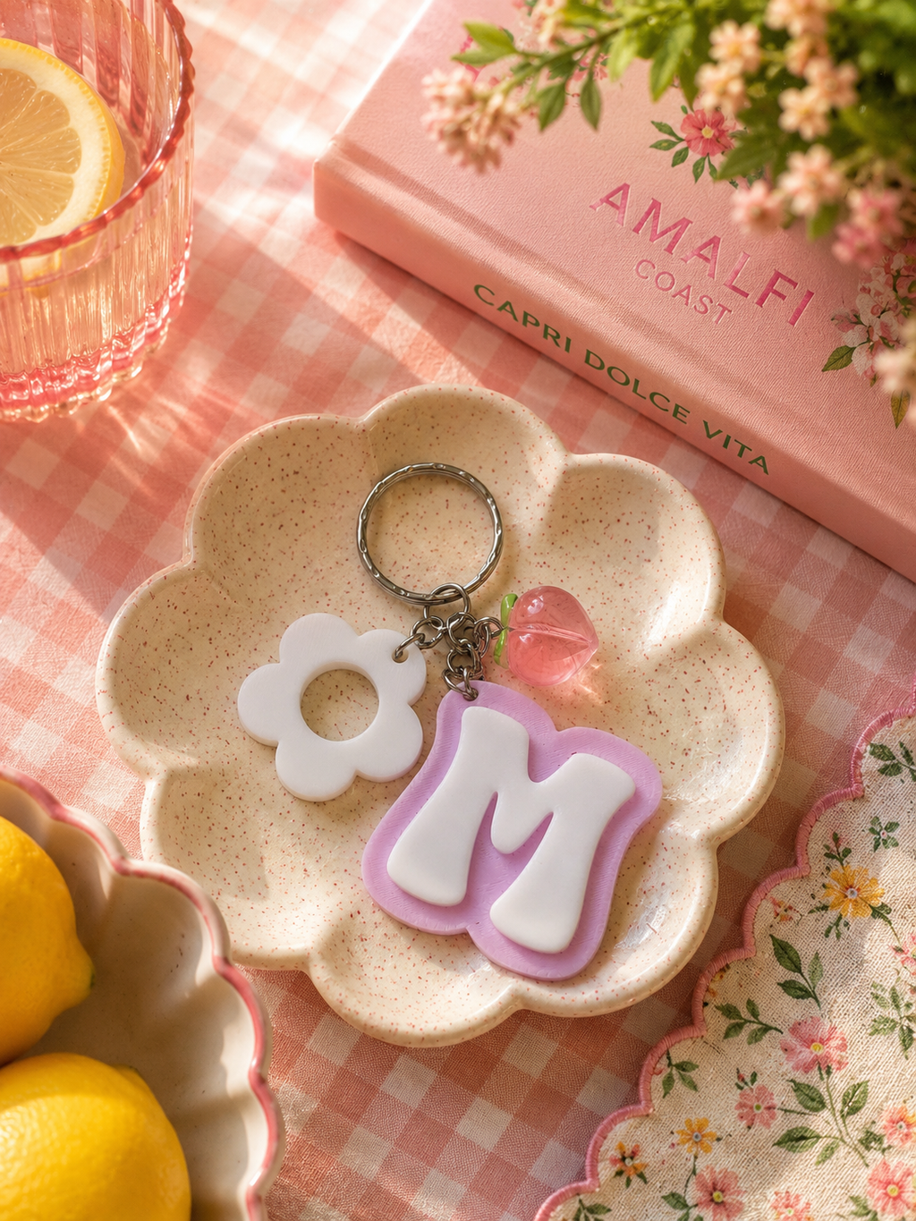 Porte clés lettre Rose & Pêche