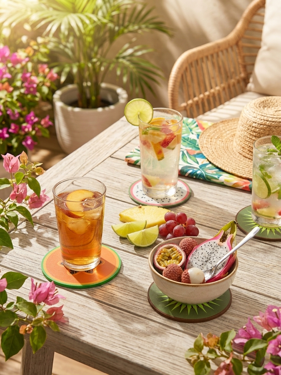 Set de 6 dessous de verre fruités - mix de fruits